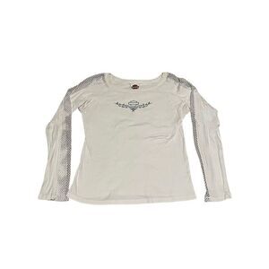 Vintage USA Harley Davidson Women's Blouse Size L White Long Sleeves Leesburg FL